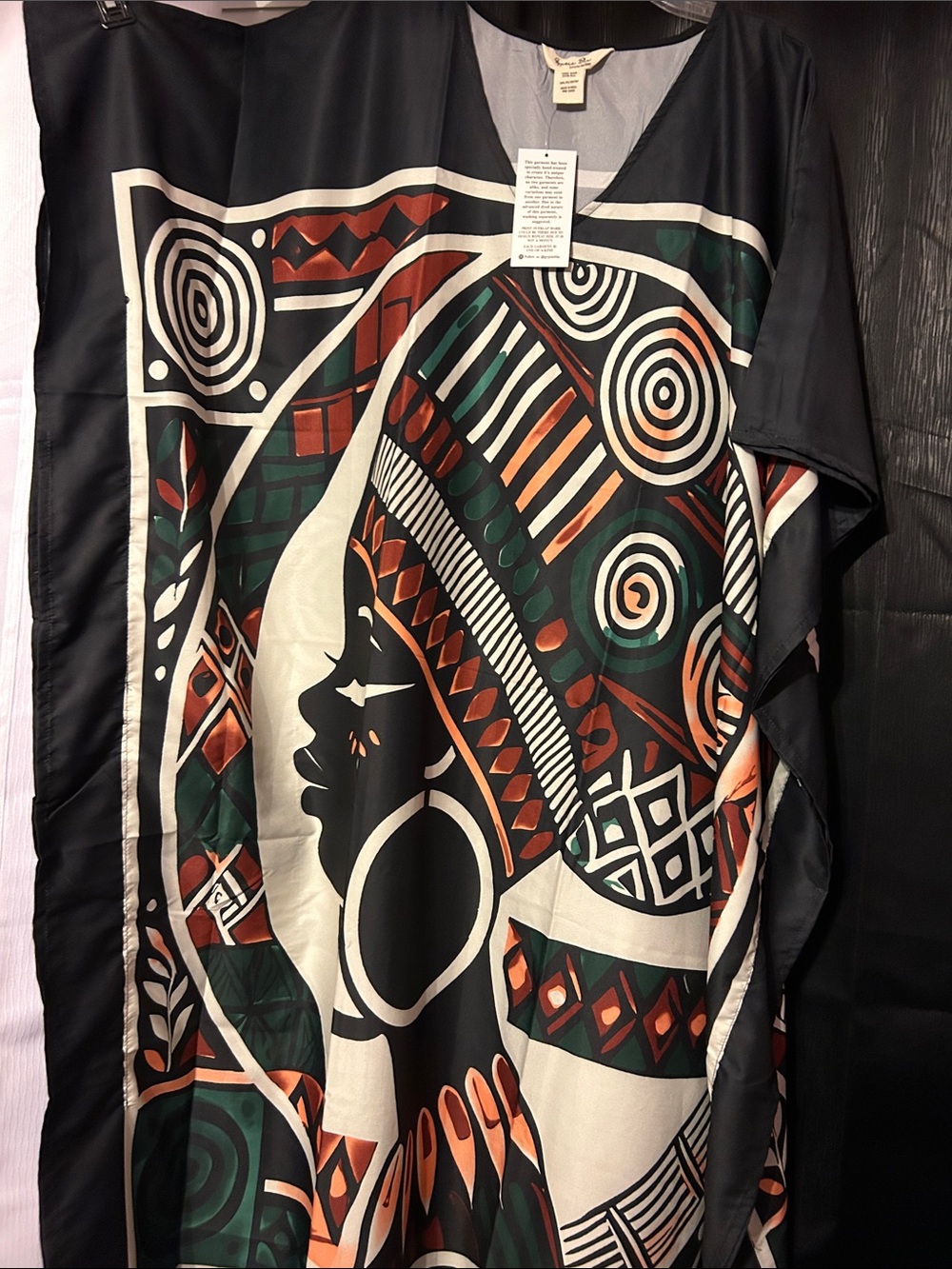 Bold African Queen Tunic Top in Black, Green & Rust caftan
